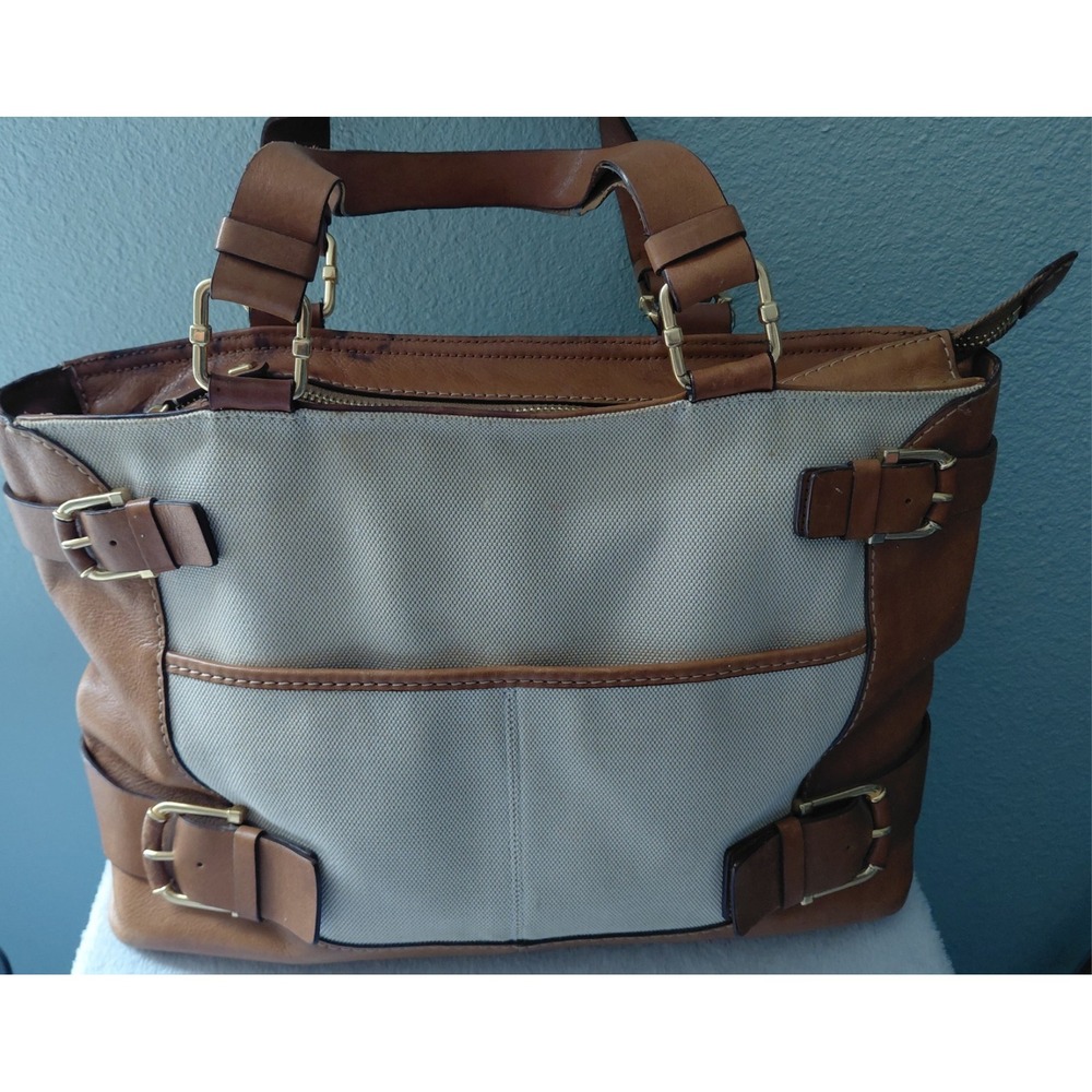 Michael Kors Classic Leather And Canvas Handbag Read Description
